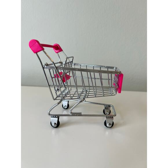 Mini Chrome Shopping Cart Silver Pink 4.5" Tall Storage Utility Toy Lot - Picture 9 of 11